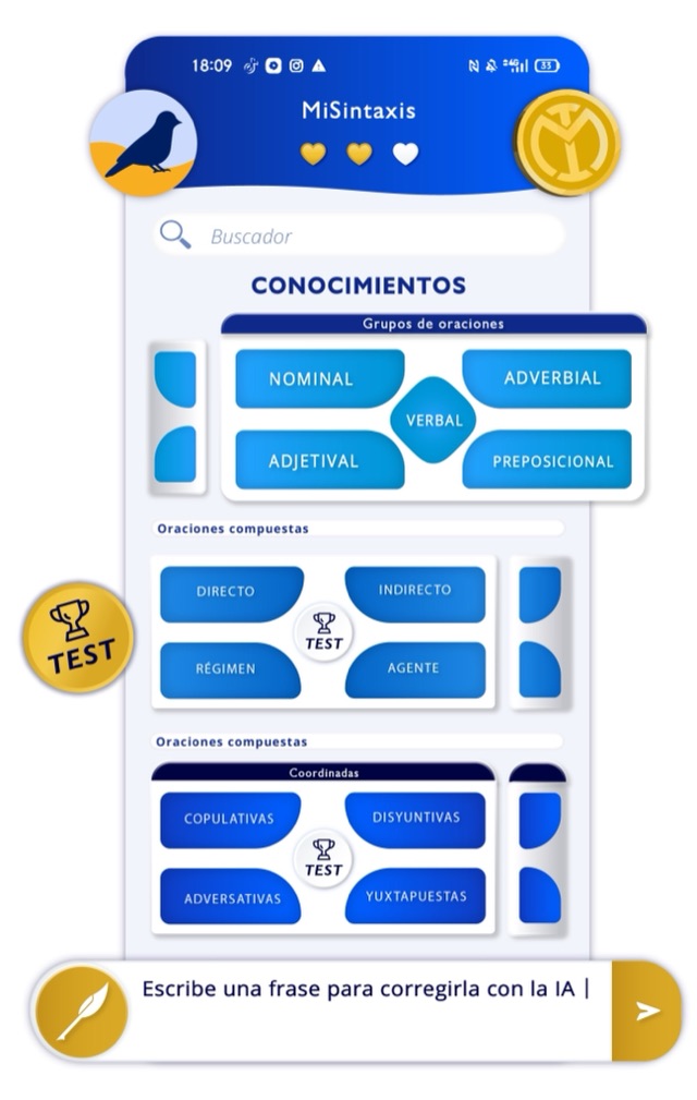 Pantalla de conocimientos en la app MiSintaxis